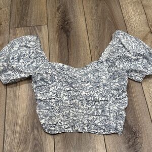 VICI Floral Puff Sleeve Top - Navy and White